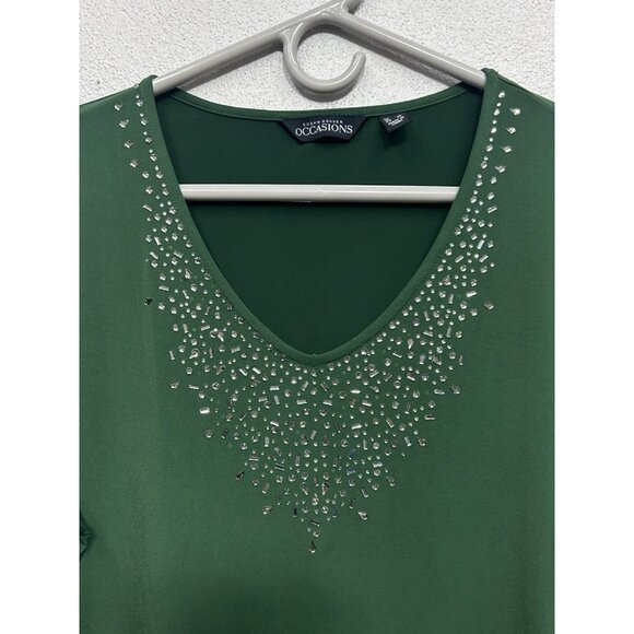 Susan Graver Occasions Women Top Large Green Liquid Knit Embellished Beaded - Picture 3 of 5